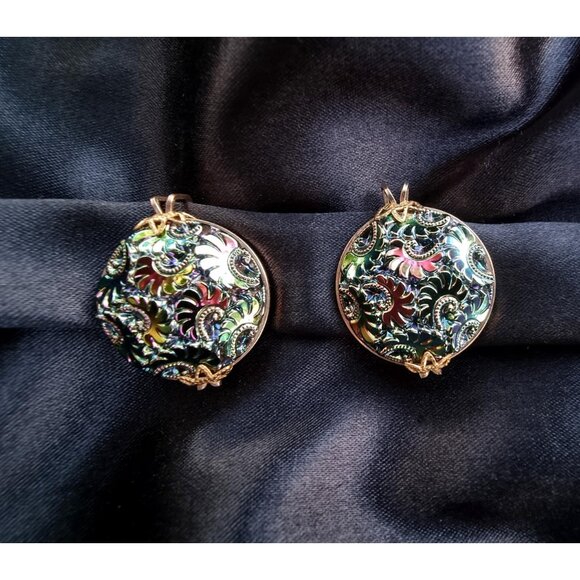 Vintage Northern Lights Carnival Glass Clip On Earrings - Picture 3 of 6